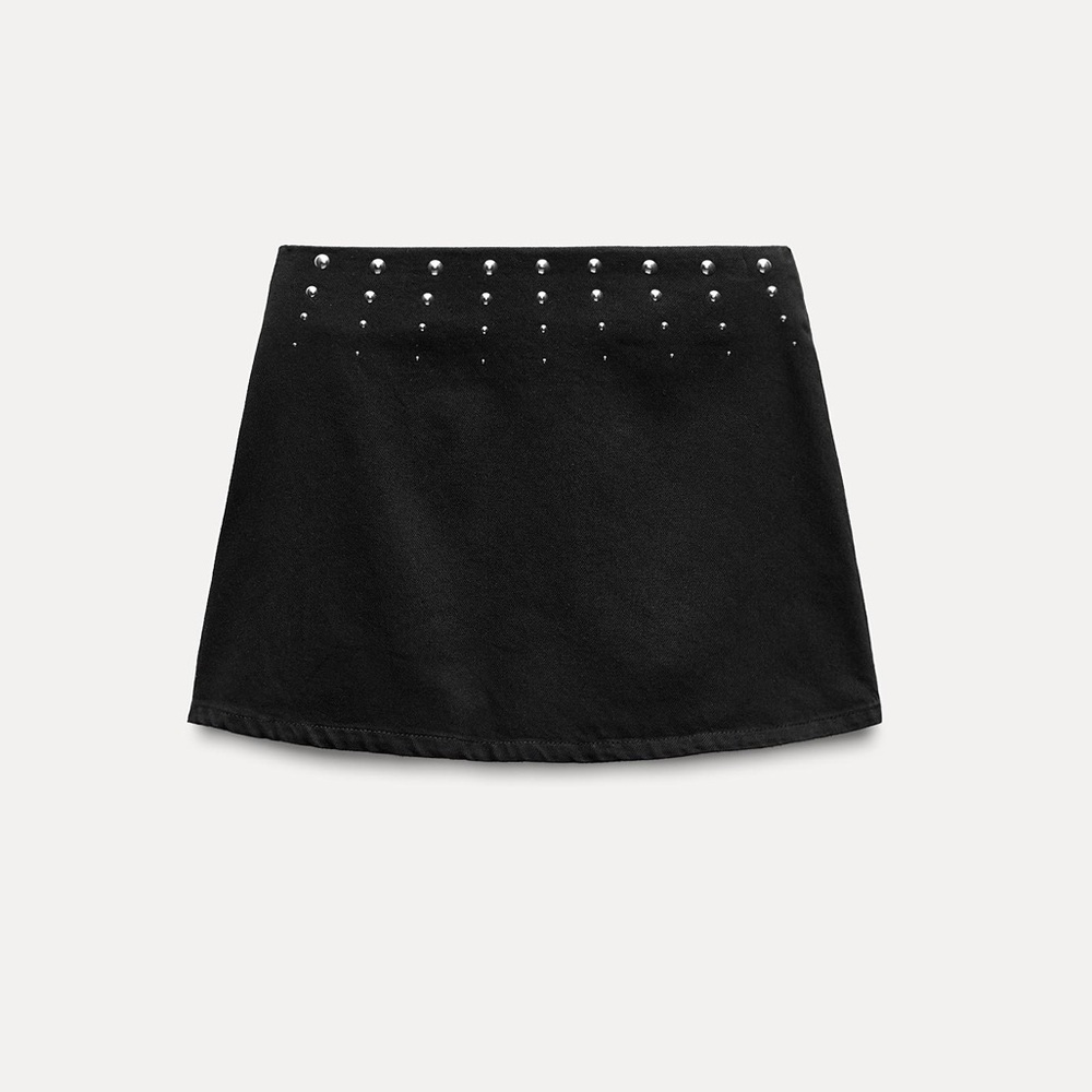 Zara Black Denim Studded Miniskirt